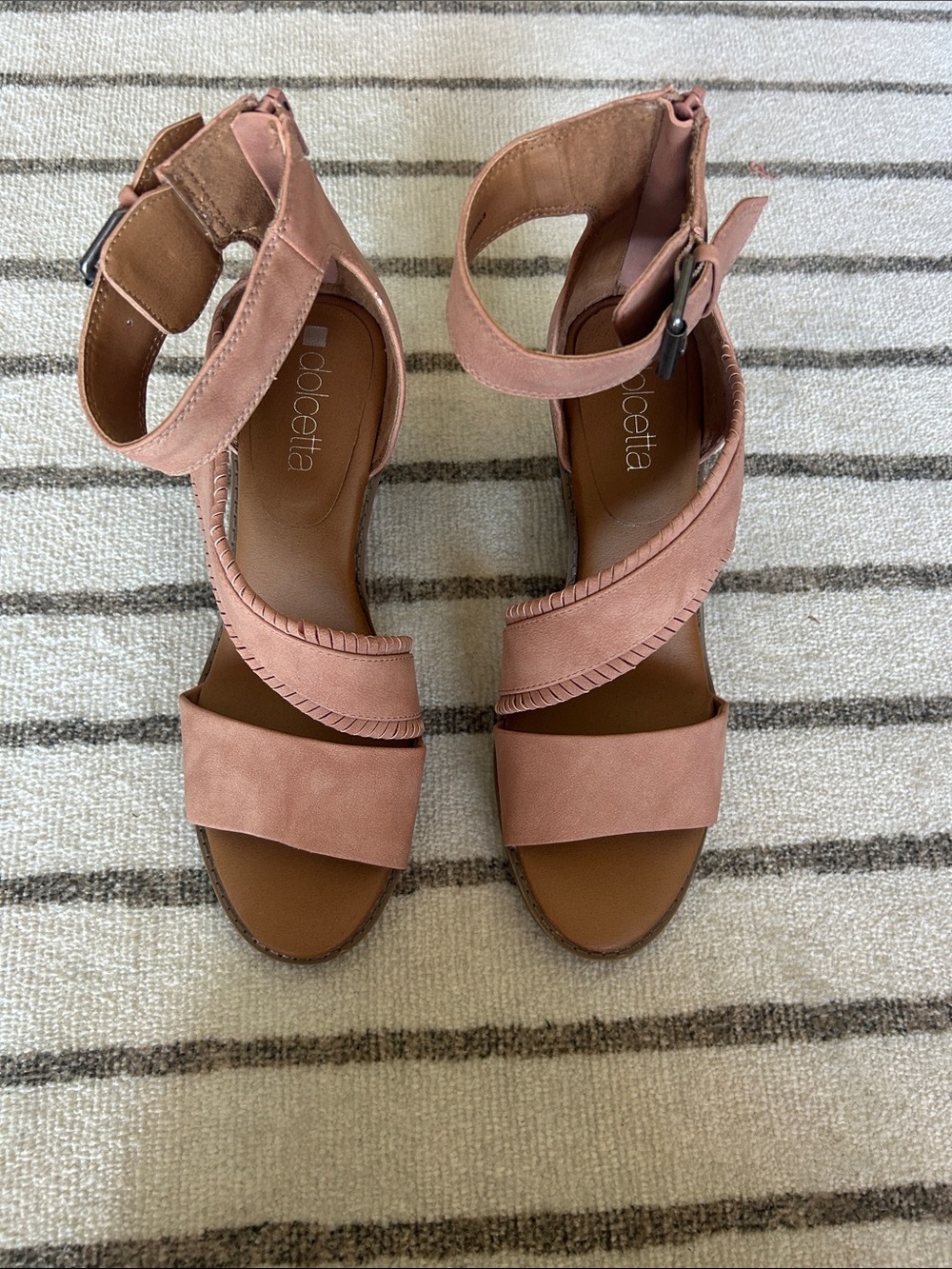 Dolcetta Blush Pink Wedge Sandals with Ankle Strap